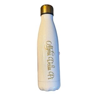 Karma Alpha Delta Pi Sorority White Pearl and Gold Water Bottle